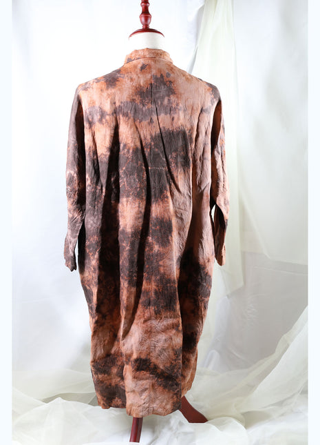 Amami Mud Tie-Dyed Relaxed Linen Long Shirt Coat
