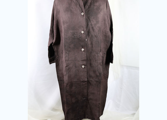 Amami Mud-Dyed Relaxed Linen Long Shirt Coat