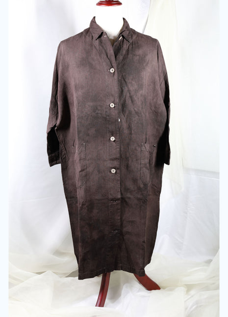 Amami Mud-Dyed Relaxed Linen Long Shirt Coat