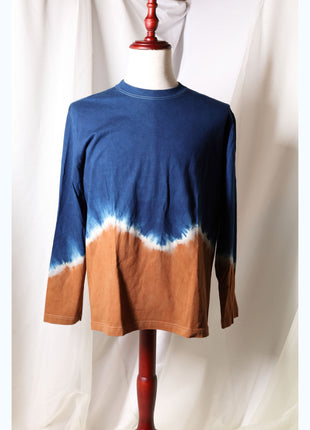 Amami Mud & Indigo Dyed Long Sleeve T-Shirt (Horizontal Two-Tone / L)