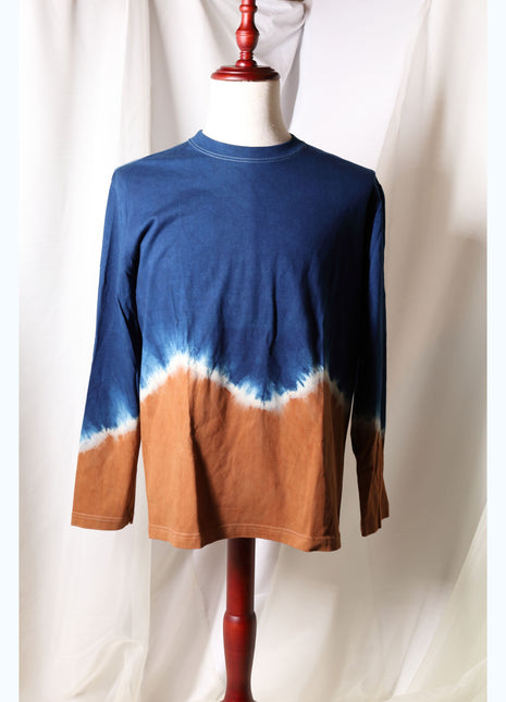 Amami Mud & Indigo Dyed Long Sleeve T-Shirt (Horizontal Two-Tone / L)