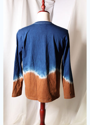Amami Mud & Indigo Dyed Long Sleeve T-Shirt (Horizontal Two-Tone / L)