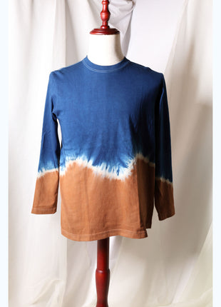 Amami Mud & Indigo Dyed Long Sleeve T-Shirt (Horizontal Two-Tone / M)
