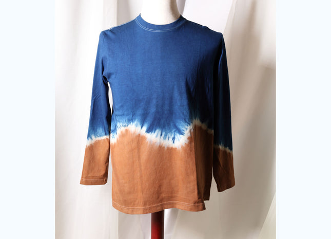 Amami Mud & Indigo Dyed Long Sleeve T-Shirt (Horizontal Two-Tone / M)
