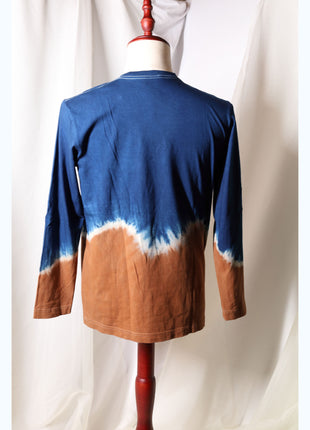 Amami Mud & Indigo Dyed Long Sleeve T-Shirt (Horizontal Two-Tone / M)