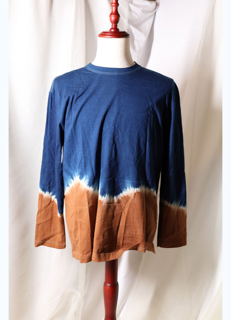 Amami Mud & Indigo Dyed Long Sleeve T-Shirt (Horizontal Two-Tone / XL)