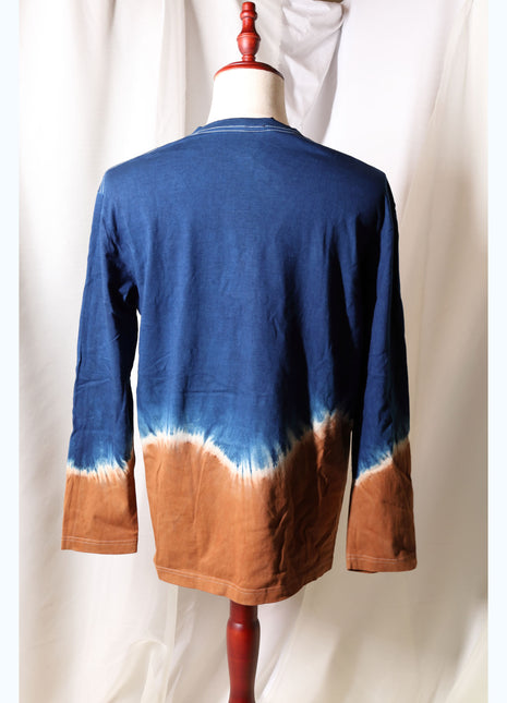 Amami Mud & Indigo Dyed Long Sleeve T-Shirt (Horizontal Two-Tone / XL)