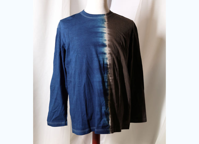 Amami Mud & Indigo Dyed Long Sleeve T-Shirt (Vertical Two-Tone / XL)