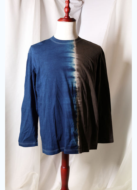 Amami Mud & Indigo Dyed Long Sleeve T-Shirt (Vertical Two-Tone / XL)