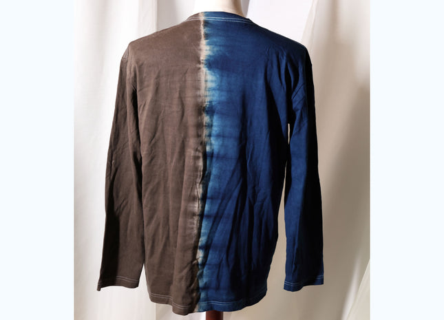 Amami Mud & Indigo Dyed Long Sleeve T-Shirt (Vertical Two-Tone / XL)