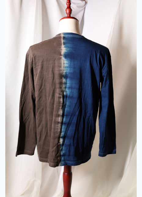Amami Mud & Indigo Dyed Long Sleeve T-Shirt (Vertical Two-Tone / XL)