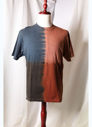 Amami Mud & Indigo Dyed T-Shirt (Vertical Split Two-Tone / L)