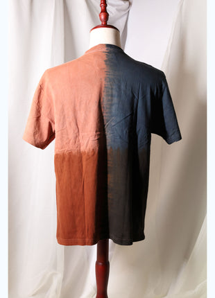 Amami Mud & Indigo Dyed T-Shirt (Vertical Split Two-Tone / L)
