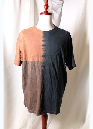 Amami Mud & Indigo Dyed T-Shirt (Vertical Split Two-Tone / XXL)