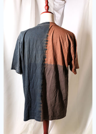 Amami Mud & Indigo Dyed T-Shirt (Vertical Split Two-Tone / XXL)