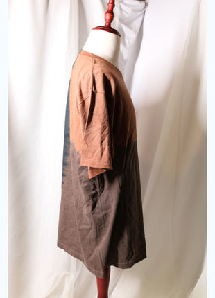 Amami Mud & Indigo Dyed T-Shirt (Vertical Split Two-Tone / XXL)