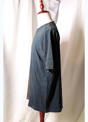 Amami Mud & Indigo Dyed T-Shirt (Vertical Split Two-Tone / XXL)