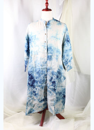 Amami Natural Indigo Tie-Dyed Linen Long Shirt Dress