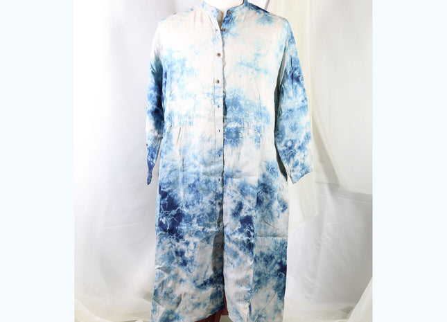 Amami Natural Indigo Tie-Dyed Linen Long Shirt Dress