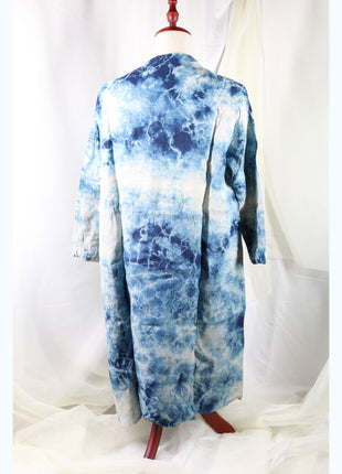 Amami Natural Indigo Tie-Dyed Linen Long Shirt Dress