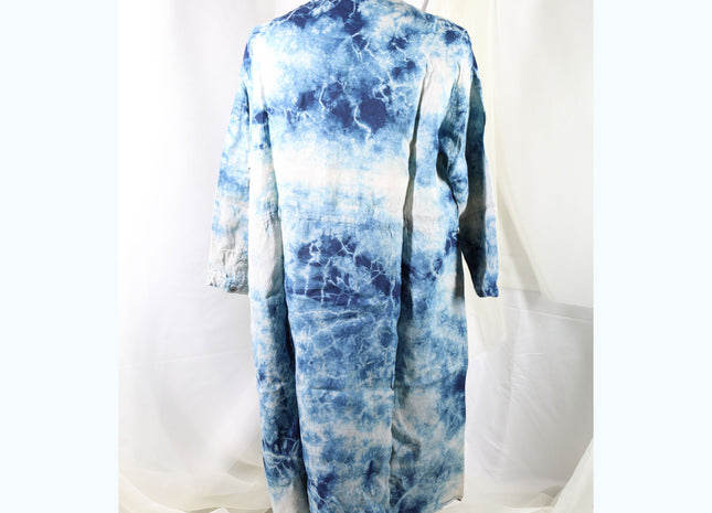 Amami Natural Indigo Tie-Dyed Linen Long Shirt Dress