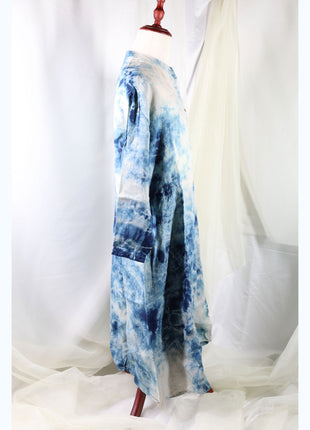 Amami Natural Indigo Tie-Dyed Linen Long Shirt Dress