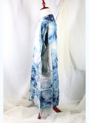 Amami Natural Indigo Tie-Dyed Linen Long Shirt Dress