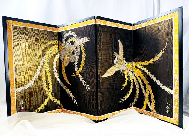 Traditional Japanese Folding Screen (Byōbu) – Phoenix Design, Gold Decoration　01