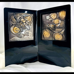 Twin Dragon Relief Folding Screen Byōbu – Enamel Finish 01